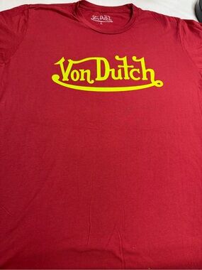 Von Dutch Red Short-Sleeve Tee with Yellow Logo